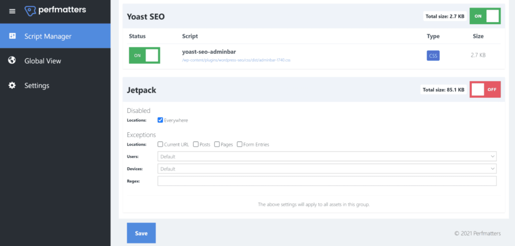 image 1 - Seahawk Perfmatters gives you full control over where plugins load CSS files and Javascript files.
