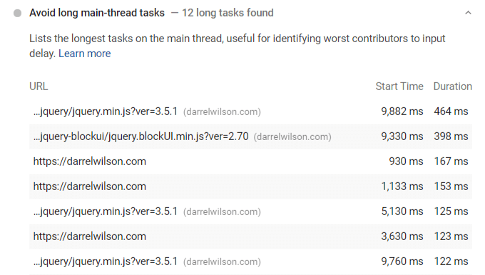Long-main-thread-tasks-WordPress-notification - Seahawk PageSpeed long thread recommendation