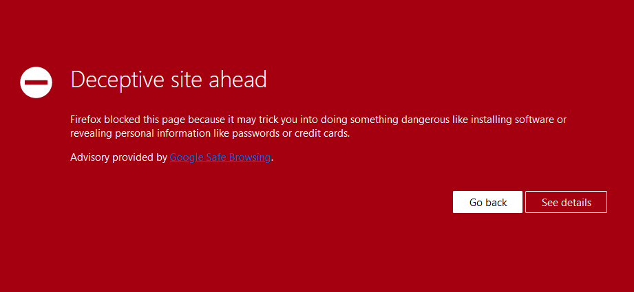 deceptive site ahead notice