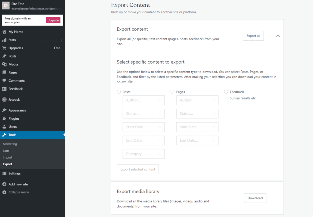 export-content - Seahawk Export all your present data to migrate from WordPress.com to WordPress.org