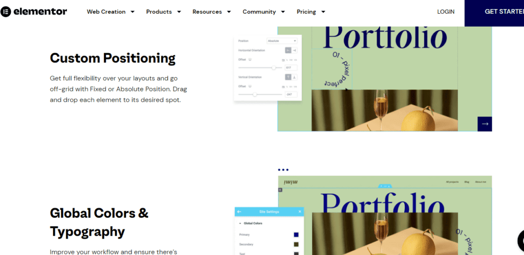 Elementor sections and modules 