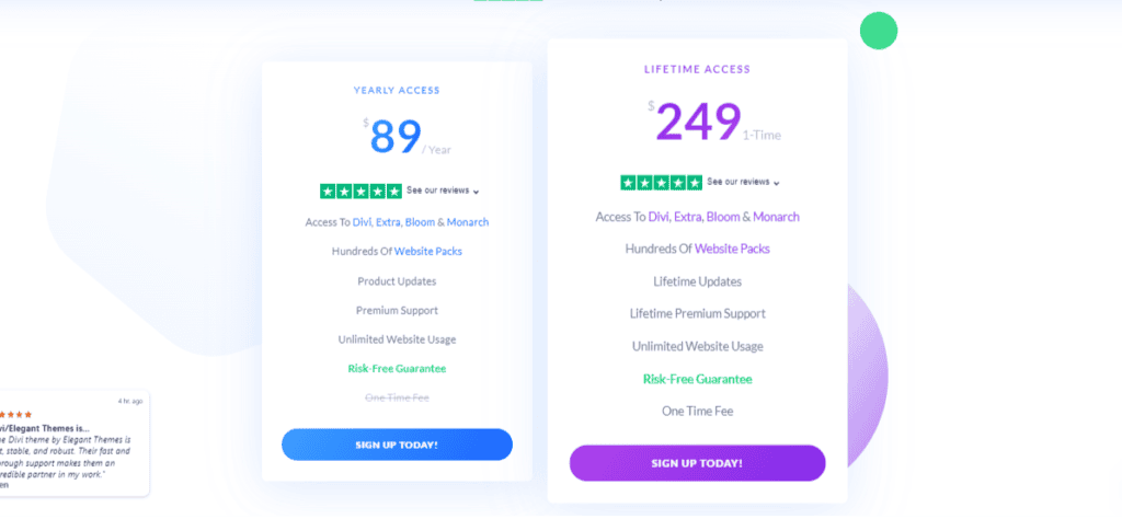 Divi Vs Elementor Pricing plan 