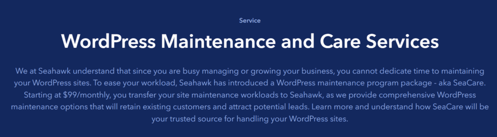 wordpress maintenance - Seahawk wordpress-maintenance service by Seahawk