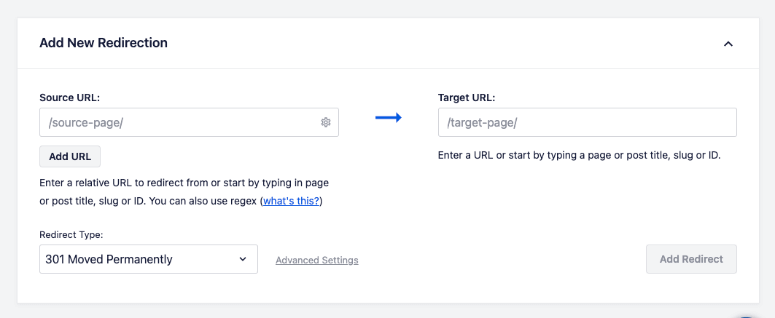 AIOSEO Redirection tool
