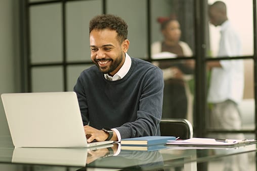 African businessman working on a laptop in an office - Seahawk