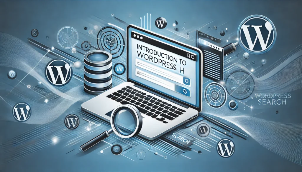 DALL·E 2024-12-09 16.45.55 - A horizontal, modern, visually appealing digital artwork illustrating the concept of 'Introduction to WordPress Search.' The image features a laptop s - Seahawk Introduction to WordPress Search