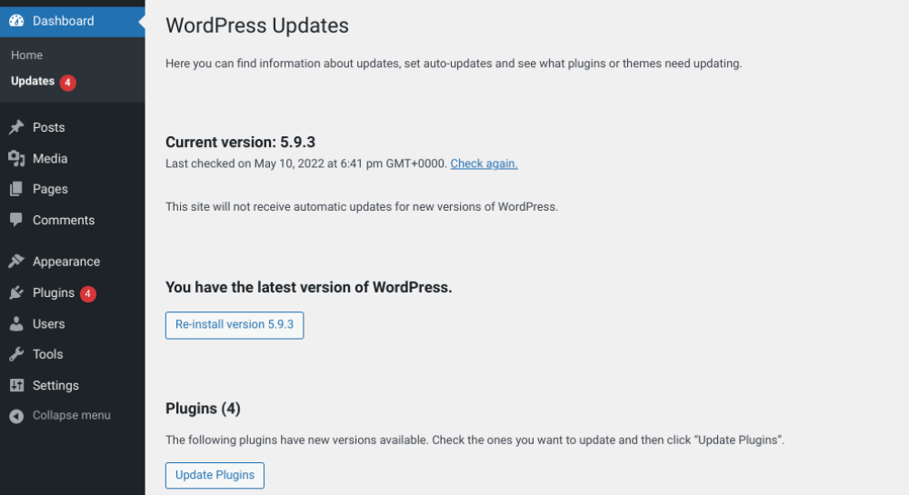 Outdated-WordPress-software - Seahawk Outdated core software