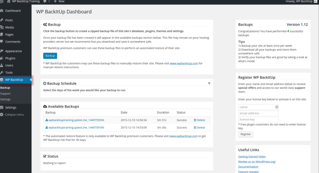 WP-backup - Seahawk WordPress-backup