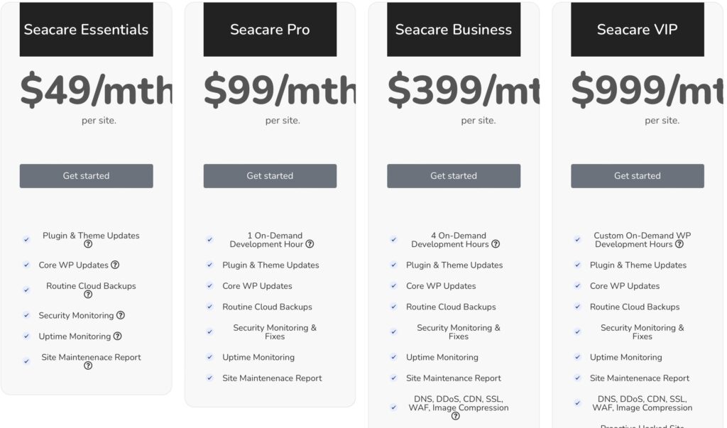 Screenshot - Seahawk WordPress development agency pricing