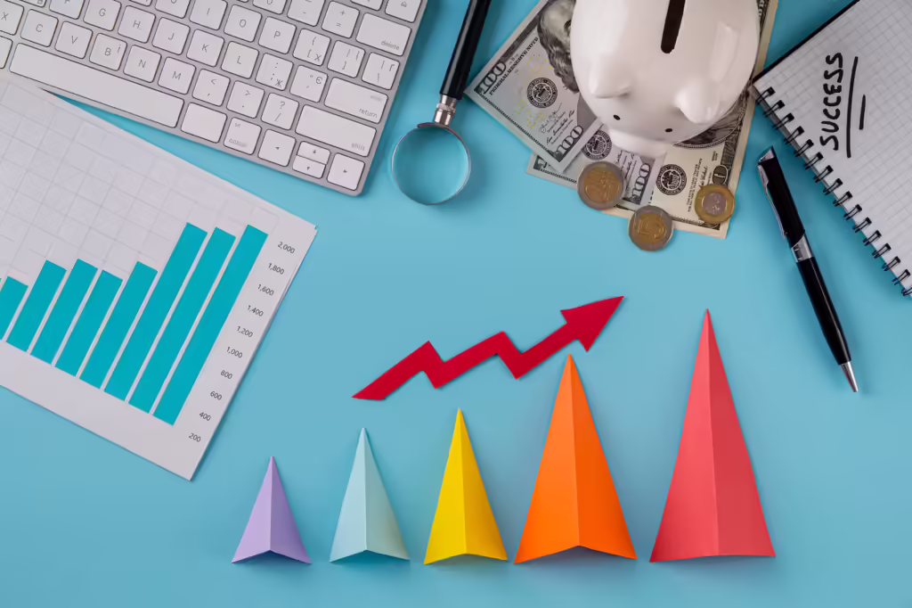 top-view-business-items-with-growth-chart-colored-cones_23-2148780559 - Seahawk understanding Revenue Models for Digital Agencies