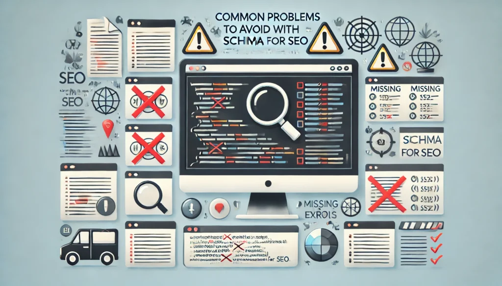 DALL·E-2024-07-09-13.18.14-An-informative-and-visually-appealing-image-for-Common-Problems-to-Avoid-with-Schema-for-SEO.-The-image-should-feature-graphics-like-warning-signs- - Seahawk problems-you-should-avoid-for-schema-seo