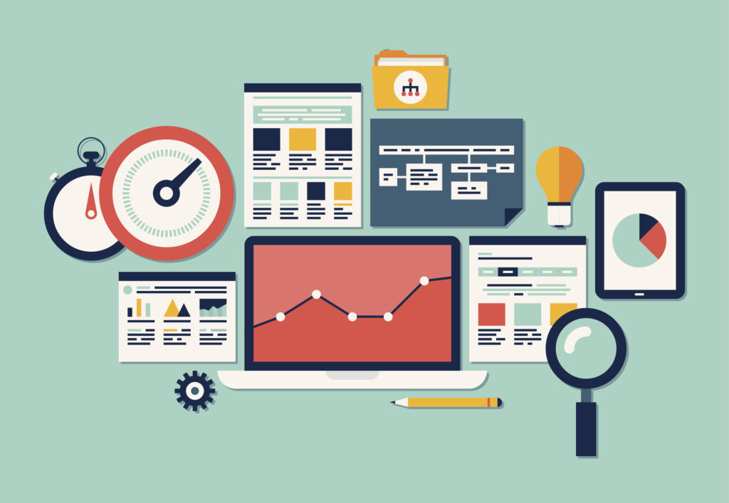 Flat vector illustration of website SEO icon set - Seahawk web-analytics