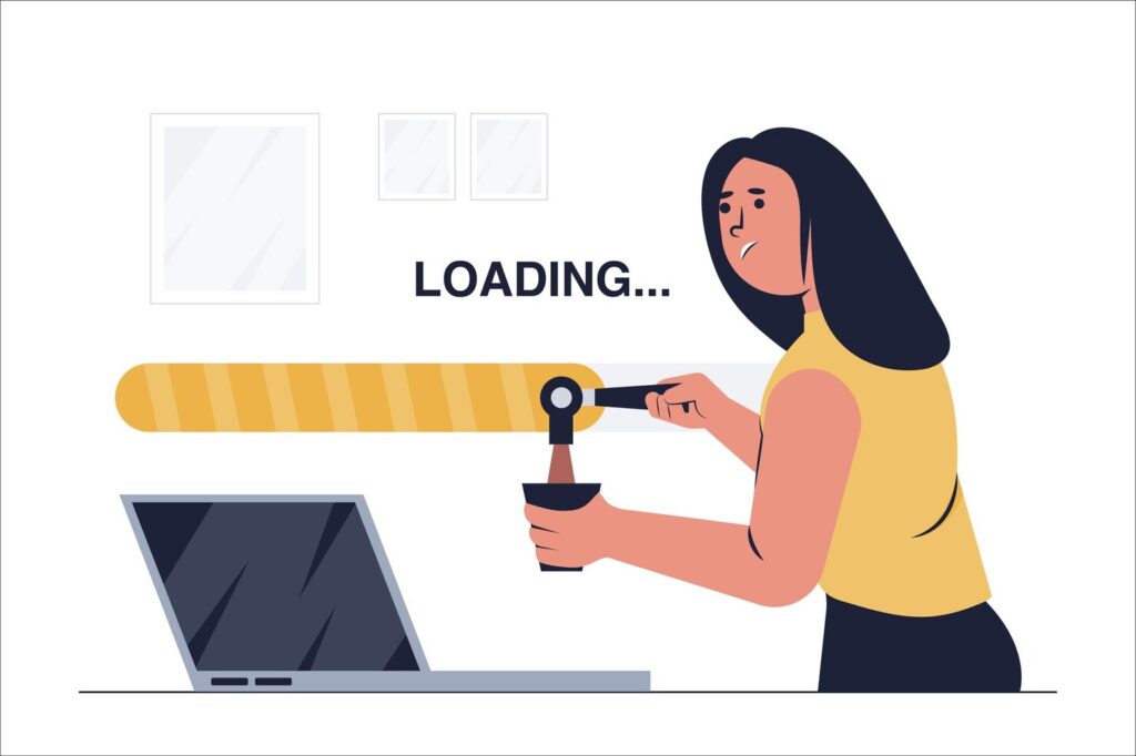 female-company-employee-loads-huge-data-that-takes-long-time-load-so-she-finds-coffee-drink_1150-51067 - Seahawk slow-speed-How to check If Your WordPress Site Is Hacked