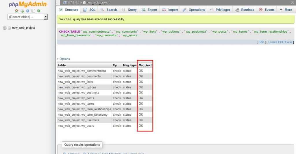 phpMyAdmin-check-tables - Seahawk Use-PhpMyAdmin