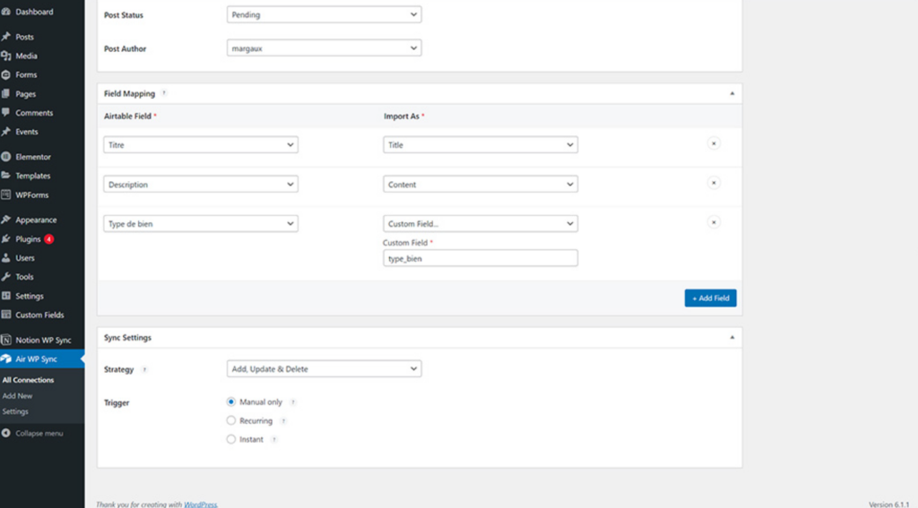 Configuring WP Sync Settings