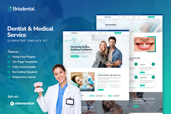Brisdental - Dentist & Medical Service Elementor Template Kit - Seahawk Brisdental - Dentist & Medical Service Elementor Template Kit