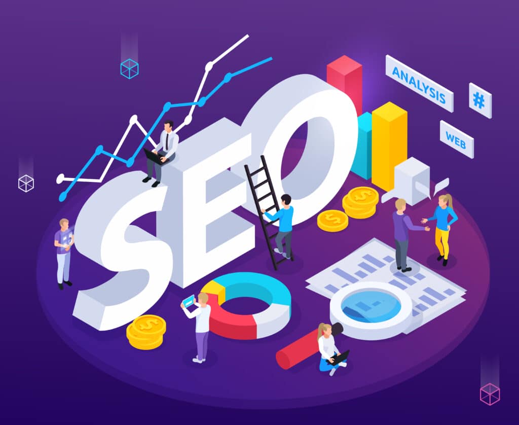 SEO Analysis Isometric Composition - Seahawk SEO Analysis Isometric Composition