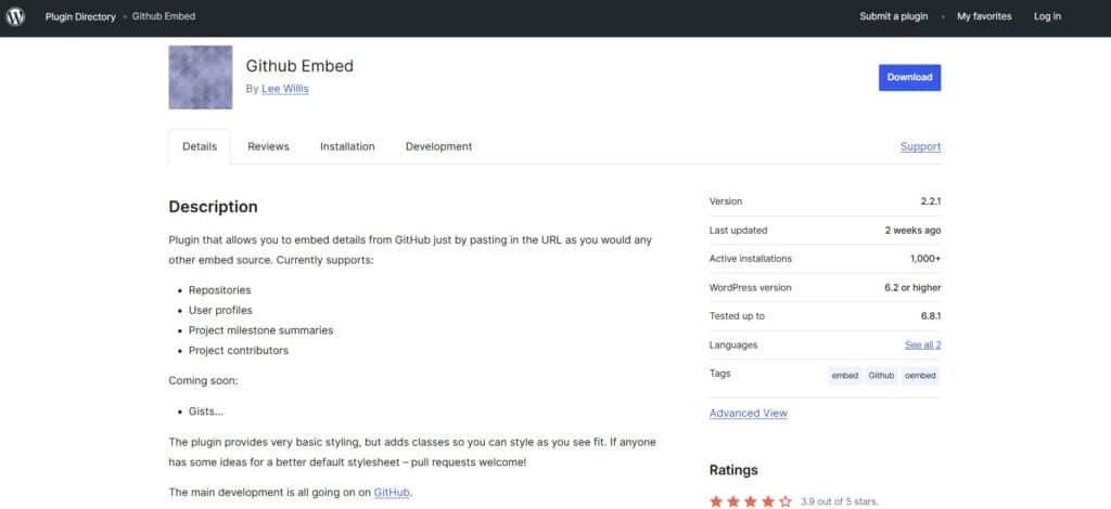 GitHub Embed Plugin