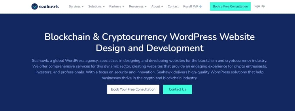 Seahawk for Blockchain and Cryptocurrency WordPress Website Design and Development