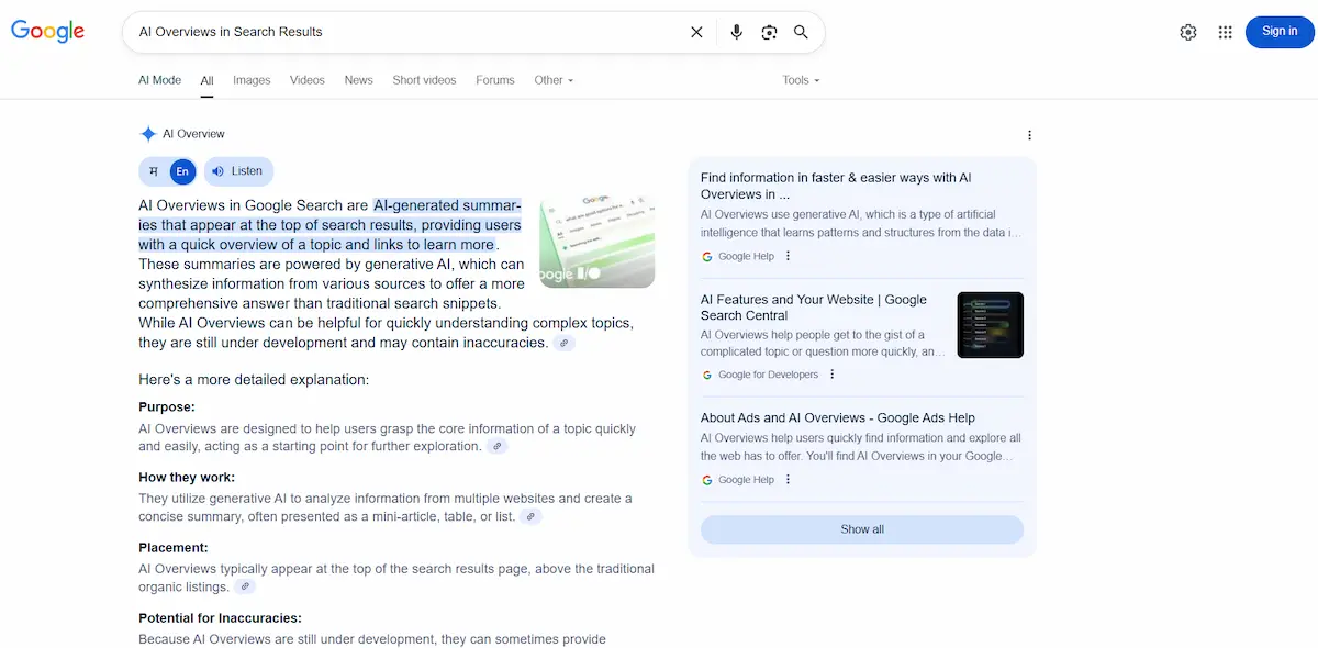 AI Overviews in Search Results