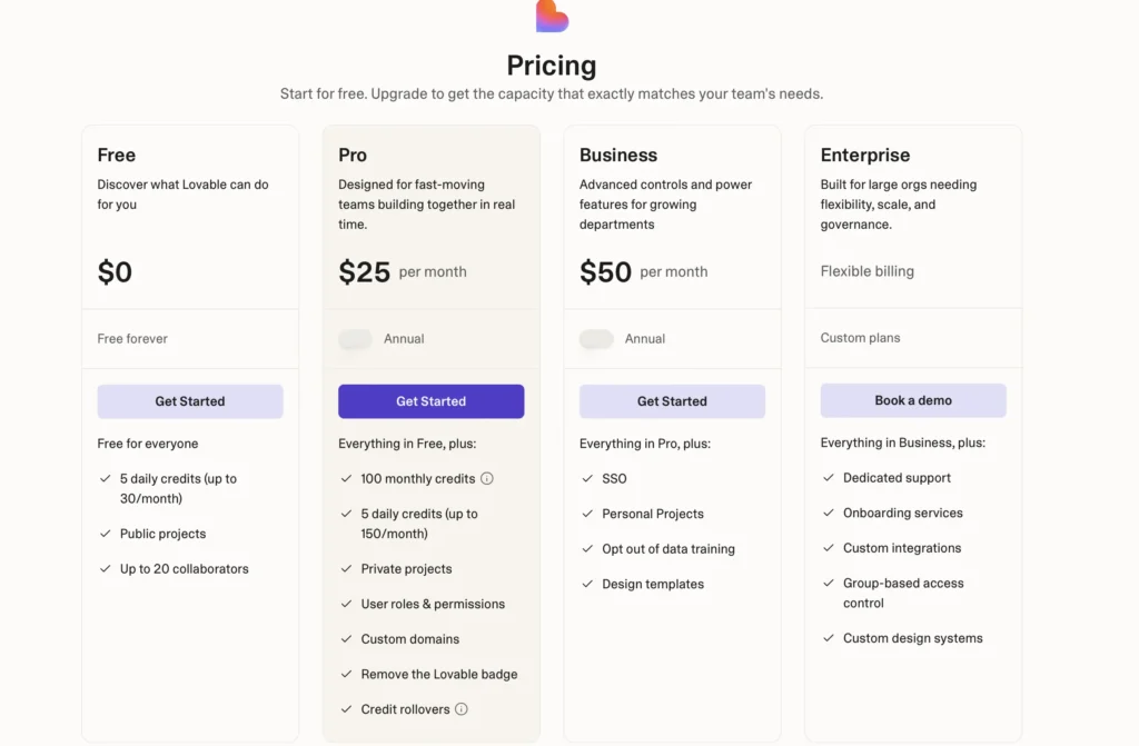 lovable pricing plans
