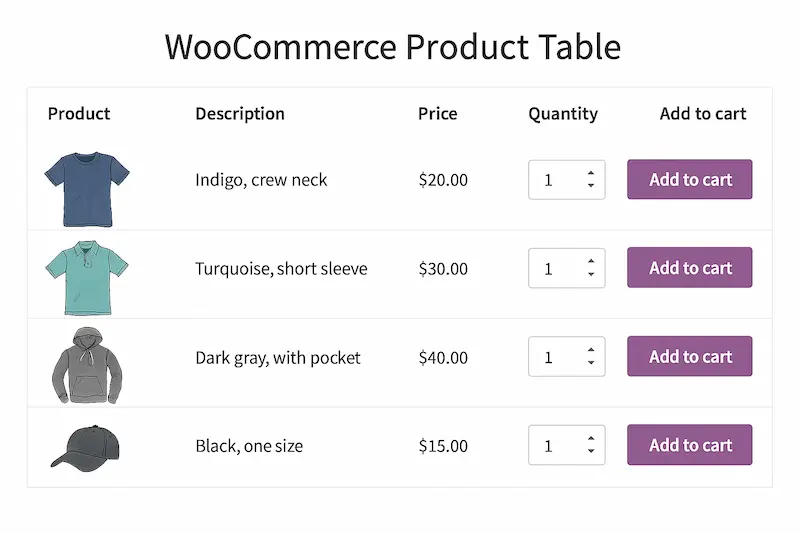 WooCommerce Product Table Layout