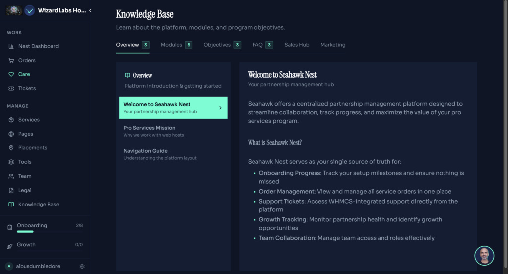 Seahawk Launches Pro Services Platform (PSP) for Web Hosts and WordPress Providers 87 PSP knowledgebase