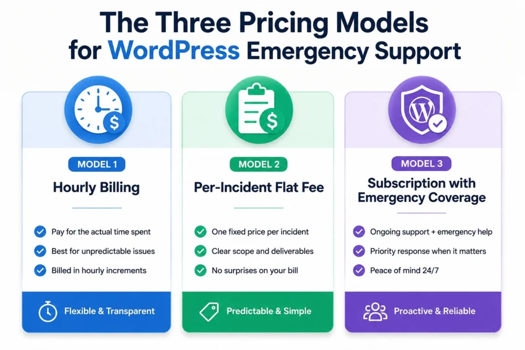 WordPress Emergency Support Cost: How Much You Should Actually Pay in 2026? 78 WordPress-emergency-support-pricing-models